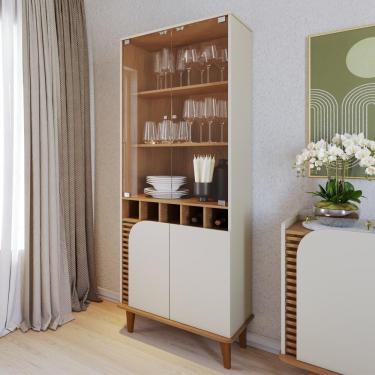 Imagem de Cristaleira Com Portas De Vidro E Adega Jurerê Off White Matte Freijó
