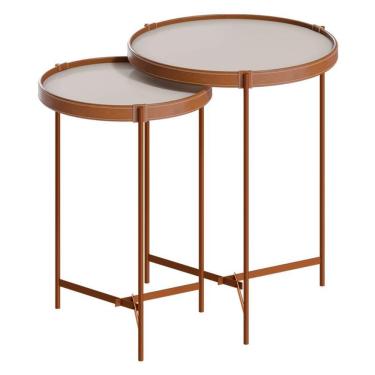 Imagem de Kit Mesa Lateral Aqua Com Vidro Off White Cobre - Imcal