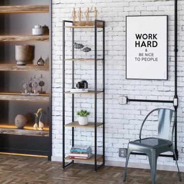 Imagem de Estante Para Livros Industrial Multiuso 5 Prateleiras 187x45cm Dynamica Yescasa Lamina Mel / Preto