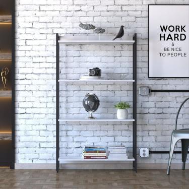 Imagem de Estante Para Livros Industrial Multiuso 5 Prateleiras 187x60cm Dynamica Yescasa Branco Chess / Preto