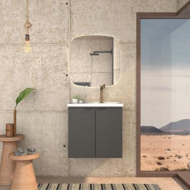 Imagem de Gabinete Para Banheiro Em Madeira Com Lavatório Aster 60 Preto