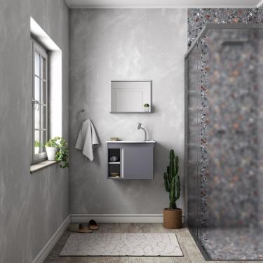 Imagem de Gabinete Para Banheiro Com Lavatório E Espelheira Safira Cinza