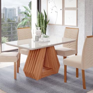 Imagem de Sala De Jantar Agata 130cm Com 4 Cadeiras Clarice Cinamomo Off White Madeira Nude