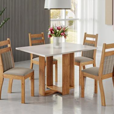 Imagem de Mesa De Jantar Retangular Eudora 1,20x80 Com 4 Cadeiras Sicilia Mel-blonde-pérola