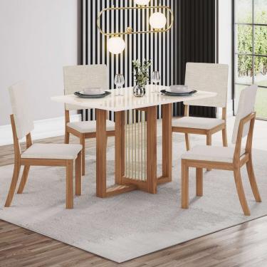Imagem de Conjunto Sala Jantar Canto Reto Com Vidro 4 Cadeiras Kelly Espresso Móveis Nature- Off White