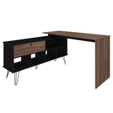 Imagem de Mesa Para Escritório Escrivaninha Em L Home Office Kalil A02 Preto Ypê - Lyam Decor