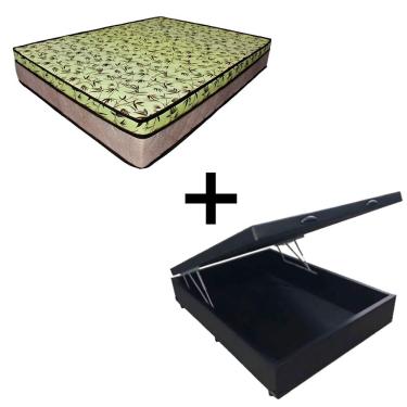 Imagem de Cama Box Baú Casal 138 Tokio D33 com Colchão Espuma Tecido Sintético Preto Bege Bello Box