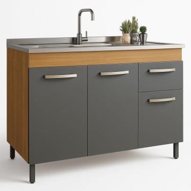 Imagem de Balcão Para Pia 120 Gabinete Armário Multiuso Cozinha Freijó