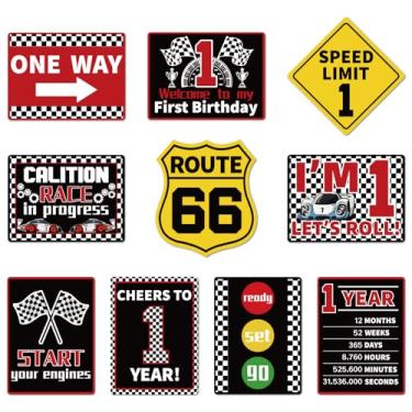 Imagem de KOTLMIGHT Decorações De Aniversário Para Meninos, 10 Peças, Placas Parede Carro Corrida, Etiquetas Engraçadas, Decoração Festa 1 Ano, Centro Mesa, Portas, Janelas, Adereços Imagem Meninos