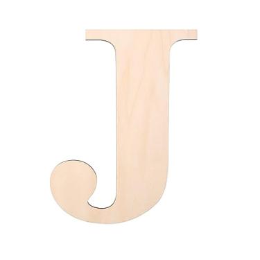 Imagem de KOOCHOICE Letras De Madeira 12", Para Decoração Parede, 1/5" Em Branco, Casa Inacabada, Pintura Faça Você Mesmo (Letra J)