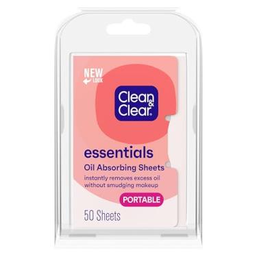 Imagem de Clean & Clear Folhas absorventes de óleo essenciais, papéis borradores portáteis para controle de brilho no rosto e nariz, folhas de borrão removem instantaneamente o excesso de óleo sem borrar a