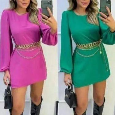 Imagem de Vestido macaquinho soltinho feminino manga longa - Filó Modas, m, Verd