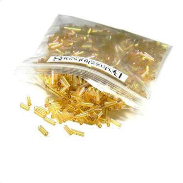 Imagem de 50 gramas de 1200 contas de semente de tubo de corneiro de vidro de 6 mm de comprimento econômicas (arco-íris bronzeado)