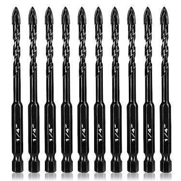 Imagem de UBESTHS Brocas De Concreto De 1/4 De Polegada 10 Peças, Conjunto De Brocas De Alvenaria Com Ponta De Carboneto De Tungstênio Para Vidro, Azulejo, Tijolo, Cimento, Concreto, Plástico, Bloco De Concret