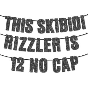 Imagem de Faixa de glitter preta Pre-Strung This Skibidi Rizzler is 12 No Cap, Funny Zoomer Gen Z Slang 12th Birthday Party Supplies, Ideias, Presentes e Decoração (12)