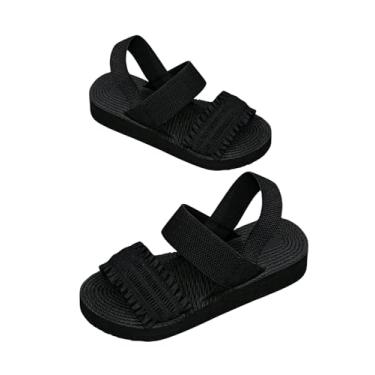 Imagem de Verdusa Sandália feminina de tecido com tira no tornozelo, faixa dupla, bico aberto, trançada, para o verão, Preto, 39