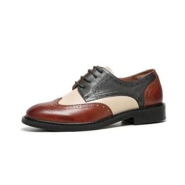 Imagem de BEAU TODAY Sapatos Oxford para mulheres, sapatos sociais brogue de couro, confortável Brethable feminino cadarço feito à mão sapatos de ponta de asa para trabalho de negócios preto-branco-novo EUA 5,5