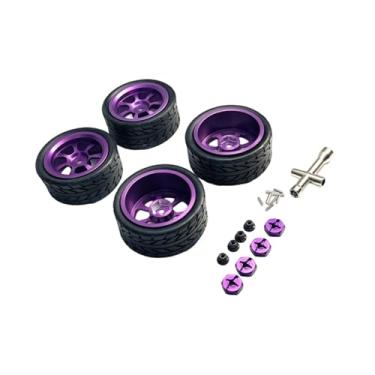 Imagem de YIJU Rodas e pneus RC, pneus de borracha RC, conjunto de aros de reposição, cubo sextavado de 12 mm, porca de roda M3 para 144001 1:18 1:12 1:10 144002, Roxo