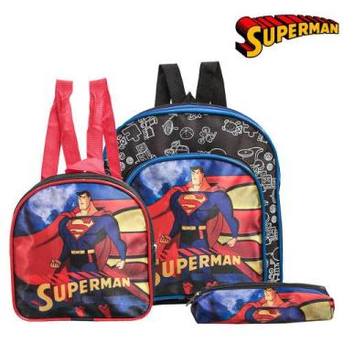 Imagem de Kit Mochila Escolar Pequena Super Man Herói Costas - Toys 2U