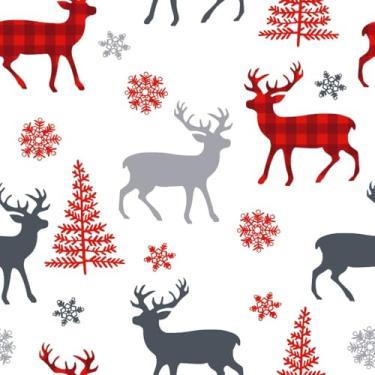 Imagem de Papel de Parede Adesivo Natalino Renas Xadrez Lavável 12m