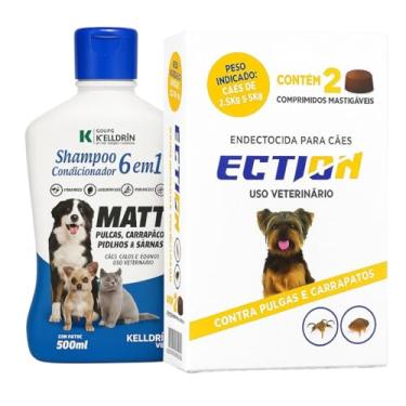 Imagem de Kit Antipulgas e Carrapatos Ection + Shampoo Matt 6 em 1 Kelldrin para Cães e Gatos (Cães e gatos 2,5-5kg)