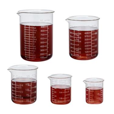 Imagem de Conjunto de copos medidores de vidro em escala de gravura Ackers com bico em forma de V, inclui 60 ml, 120 ml, 250 ml, 500 ml e 1000 ml para cozinha ou restaurante, fácil de ler