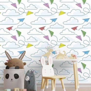 Imagem de Papel De Parede Adesivo Quarto Infantil Avião De Papel 10m - DELIQUADR