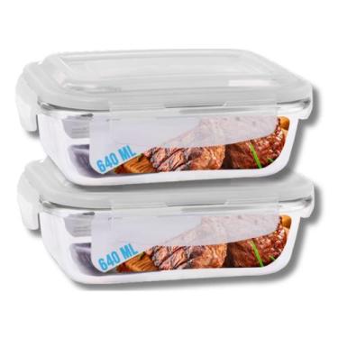 Imagem de Conjunto 2 Potes Vidro Hermético Marmita Com 4 Travas 640ml - Casa Lin