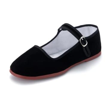 Imagem de sugarscent Sapatilhas femininas clássicas chinesas Mary Jane, chinesas, sapatilhas, fivelas, sapatos Kung Fu, Veludo preto, 36