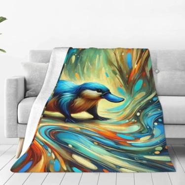 Imagem de FAMEMBERPERS Cobertor de desenho animado de ornitorrinco 152 cm x 127 cm para adultos crianças mulheres colcha de flanela super macia confortável cobertor aconchegante sofá cobertores leves para sala