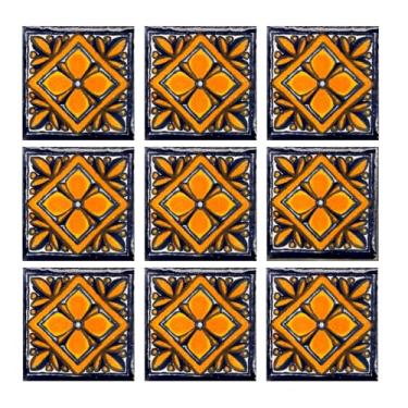 Imagem de Talavera Azulejo pintado à mão 5,6 cm x 5,5 cm Tradicional Confeti Mexicano Talavera Conjunto de 25 Psz Desenhos Coloridos Original Cerâmica Vitrificada Mosaico para Projetos Domésticos Peças