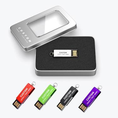 Imagem de Pen drive USB personalizado, pacote com 100 unidades de pen drive giratório personalizado USB 2.0 com chaveiro, ideal para presentes corporativos, eventos de negócios e brindes promocionais (64 GB