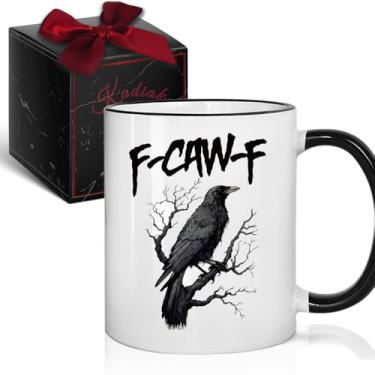 Imagem de Kadiak Caneca engraçada de corvo preto F-Caw- F presentes para amantes de pássaros 325 ml, presente de corvo sarcástico atrevido para mulheres homens colegas de trabalho chefe amigos