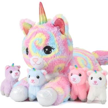 Imagem de Bicho de pelúcia Pegmapri Unicorn Cat com 4 gatinhos de 56 cm