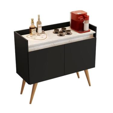 Imagem de Aparador Buffet Gold Marmorizado 2 Portas Pés Madeira Maciça Preto/marmore Branco