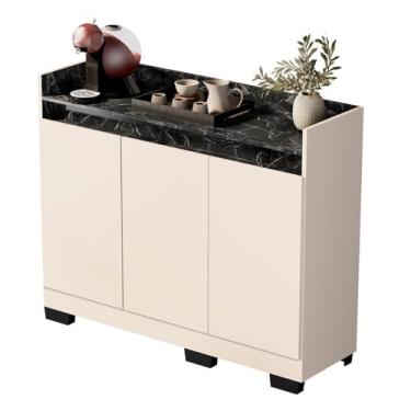 Imagem de Aparador Buffet Sala Lorde Marmorizado 3 Portas Off White/marmore Preto