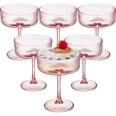 Imagem de Rkyhwowby Copos de cupê vintage grandes, copos de coquetel canelados, copos clássicos de martini (6, rosa)