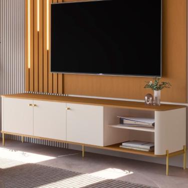 Imagem de Bancada Para TV 70 Polegadas Sven Off White Nature Dourado
