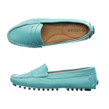 Imagem de Drive Feminino Couro Mocassim Sapatilha Liso Solado Borracha Basico Dia a Dia Tamanho:38;Cor:Verde água;Gênero:Feminino;Departamento BS:Esporte