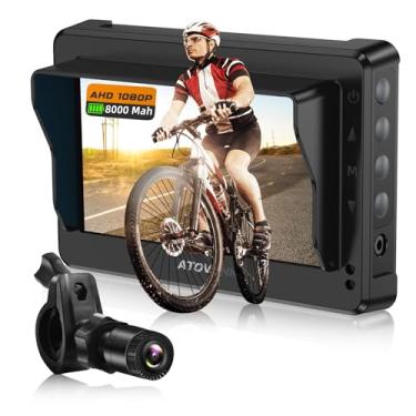 Imagem de ATOVANKA Nova câmera de visão traseira para bicicleta com para-sol antirreflexo, bateria recarregável de 8000 mAh, monitor HD 1080p de 4,3 polegadas, câmera retrovisora de bicicleta para E-Bike