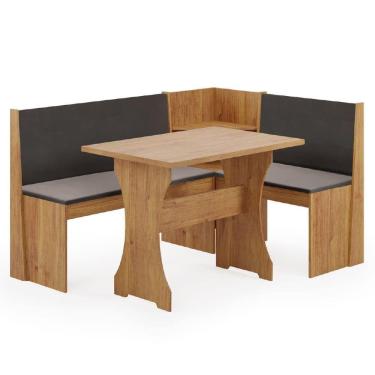 Imagem de Conjunto Sala De Jantar Mesa Com Canto Alemão Arnis Veludo Viero Madeirado / Cinza