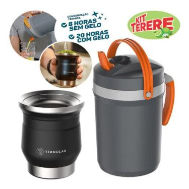 Imagem de Cuia Térmica Inox 250ml Chimarrão Tereré + Jarra Cinza 2,5L - Termolar