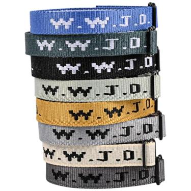 Imagem de Meajjew 8 peças WWJD pulseira cristã pacote para mulheres homens, presentes de Jesus cristão pulseiras WWJD ajustáveis a granel - What Would Jesus Do Wristbands, Fibra de poliéster, Sem Pedra Preciosa