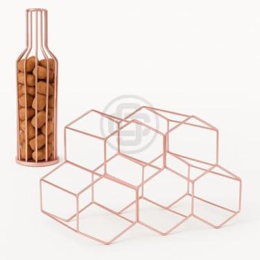 Imagem de Adega Vinho + Porta Rolha Aramado Empilhável A Solução Perfeita Para Guardar Seus Vinhos com Charme (KIT - ROSE GOLD)