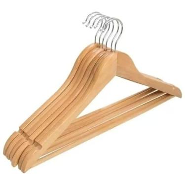 Imagem de Kit 3 Cabides de Madeira Adulto Slim Envernizados com Barra Antideslizante e Rachadura para Alça