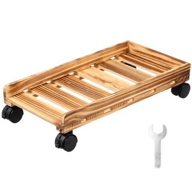 Imagem de ZJRDYYK Suporte de torre de computador de madeira com rodas, suporte de CPU sob a mesa, suporte de CPU móvel, serve na maioria dos PCs para mesa de escritório de jogos (marrom)