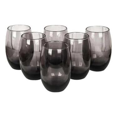 Imagem de Jogo Copos Aruba Vidro Fumê Multiuso Luxo 465ml Cinza 6 Copos Refrigerante Suco