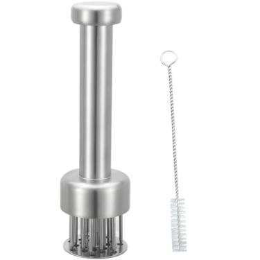 Imagem de Agulha de amaciador de carne de aço inoxidável, nivelador de carne com rebote automático, batedor de carne de 19,5 cm/7,7 cm para frango, carne bovina, porco com escova de limpeza