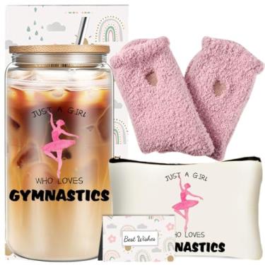 Imagem de fcaylo Conjunto de presentes de ginástica para mulheres, saco cosmético de copo de vidro de 473 ml, acessórios esportivos para amantes de ginástica, treinadores, amigas, irmãs
