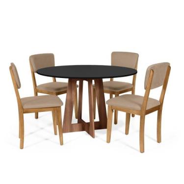 Imagem de Mesa de Jantar Redonda Montreal Pret/Nor com 4 Cadeiras Estofadas Ella